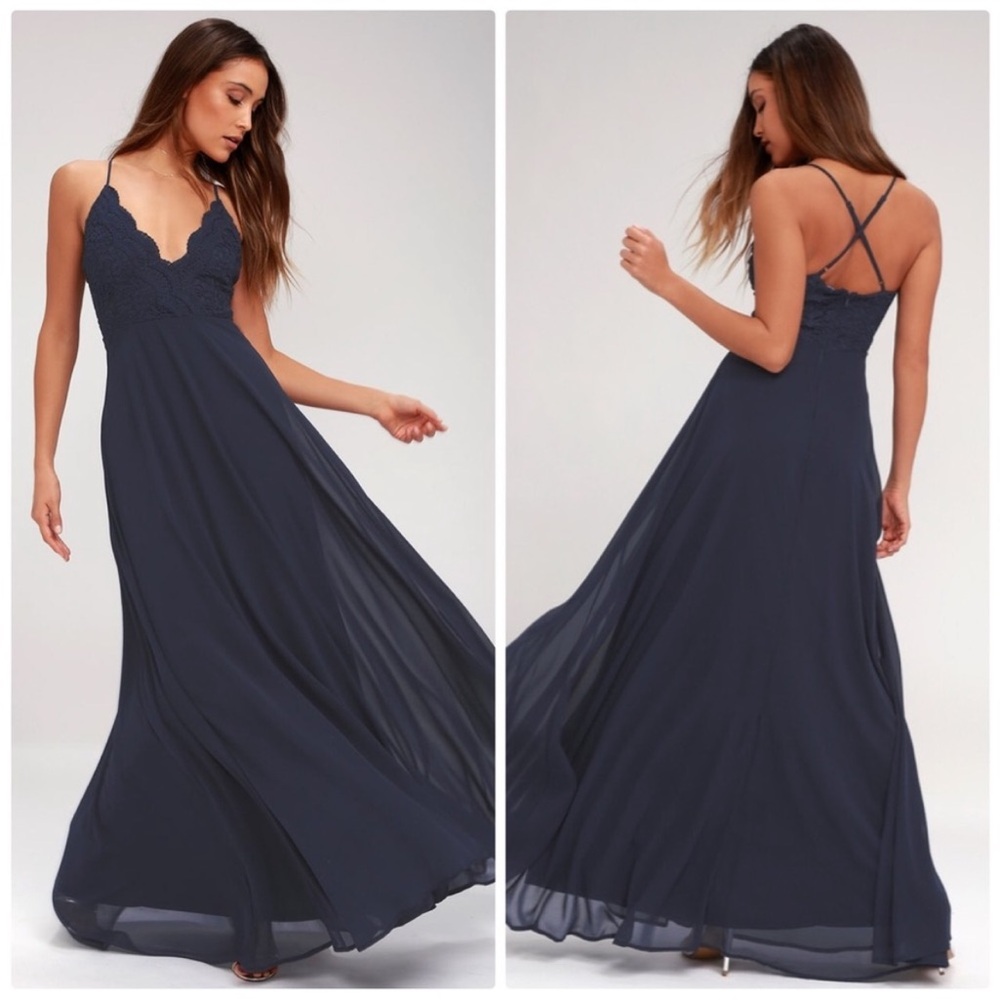 NWT Lulus Madalyn Navy‎ Blue Lace Maxi Dress / SZ XL